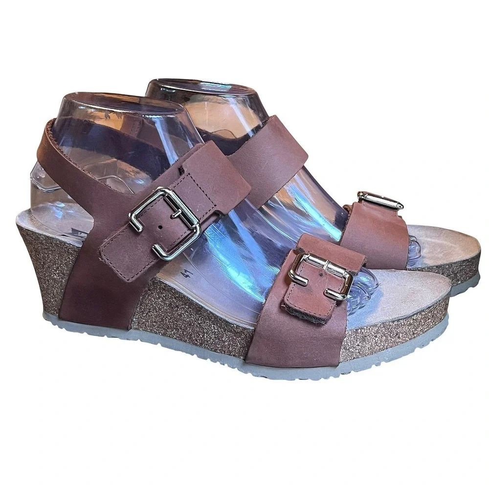 Mephisto Air-Relax Brown Leather Cork Wedge Buckle Sandals EU 41 Portugal *FLAW* - Picture 7 of 16